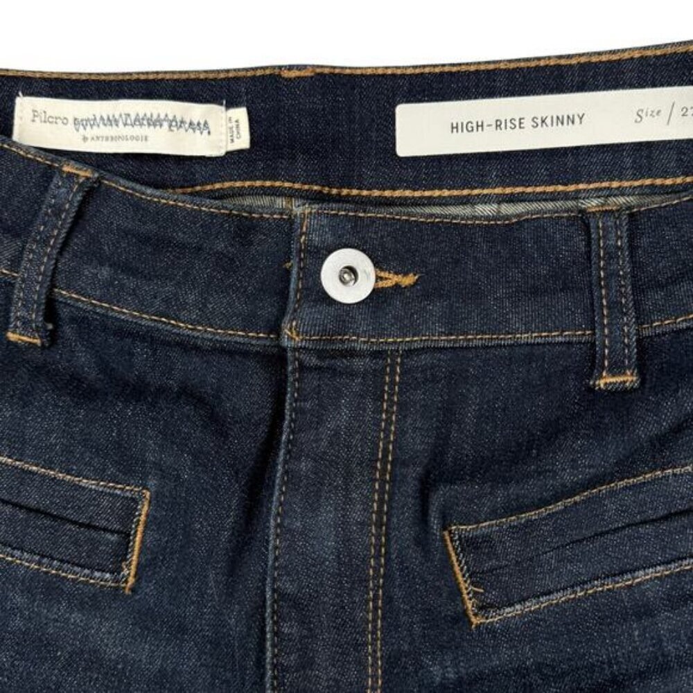 Pilcro Anthro High-Rise Skinny Stretch Blue Jeans Ankle Snakeskin Zipper Size 27 - Picture 6 of 9